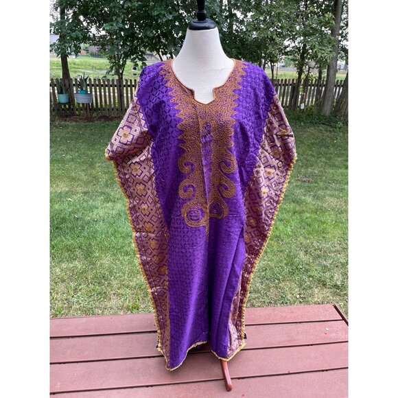 Purple & Gold Embroidered Kaftan Dress By Black Magic - Picture 1 of 8